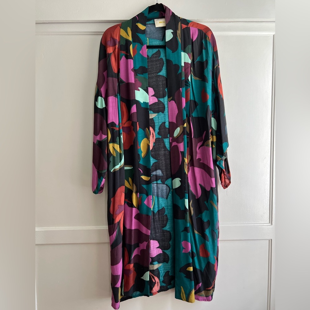 Maeve Kira Floral Long Duster Kimono Jacket Cardigan Open Front